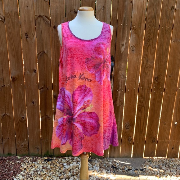 Kai Wahine Designs Burnout Tank Coverup | XL | Red Hibiscus NEW!! - Picture 2 of 8